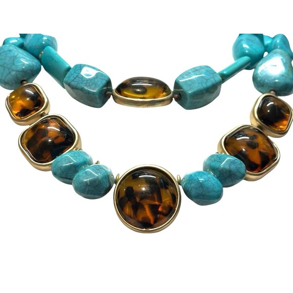 chicos necklace Southwestern Boho chic Turquoise faux Tiger’s Eye Chunky Beads - Picture 3 of 16